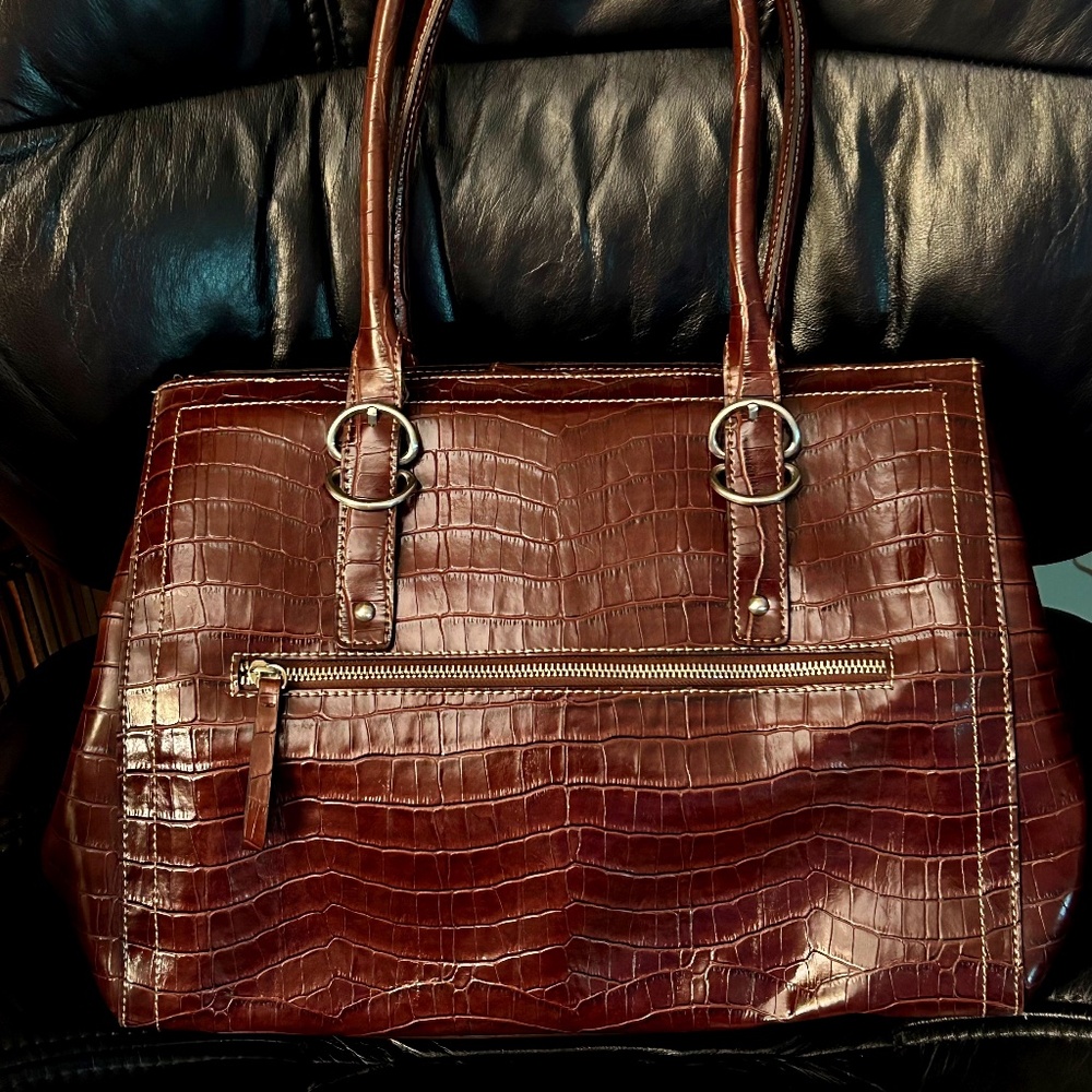 Jones New York Brown Faux Leather Bag, Worn few times, 14L 4W 10H